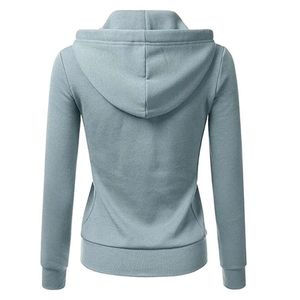 Sudadera con Capucha para Mujer, Manga Larga, Color Sólido, Tejida, para Otoño, Transpirable, con Cierre Frontal, Informal - Product Image 4