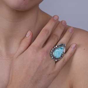 Anillo de Plata Larimar, Anillo de Plata de Ley 925, Plata de Ley 925 Sólida - Product Image 6