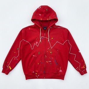 Sudadera con capucha y cremallera personalizada con efecto salpicado de pintura, forro polar grueso con salpicaduras de pintura, costuras, estilo oversize, streetwear para hombre - Product Image 2