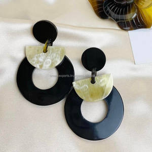 ต่างหูช่างฝีมือรูปเขาควายดีไซน์แบบหยดน้ำทรงกลมน้ำหนักเบาสำหรับผู้หญิงเด็กผู้หญิง - Product Image 5