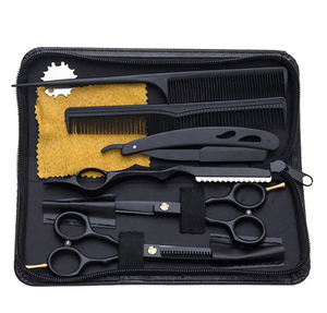Ensemble professionnel de ciseaux de barbier pour droitiers, noir et or, en acier inoxydable, avec manche long, pour la coupe et l'éclaircissement des cheveux, kit rasoir et peigne - Product Image 4