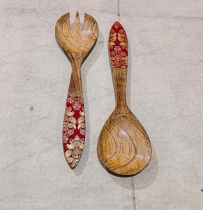 Wood <b>Spoon</b> Enamel Printed Floral Designer Sustainable Dining Kitchenware Decorative Wood <b>Salad</b> <b>Spoon</b> - Product Image 6