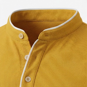 Polo à manches courtes pour homme, couleur jaune moutarde, tricoté, uni, décontracté, coupe classique, boutons - Product Image 4