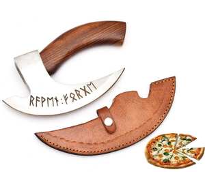 Hache à pizza personnalisée en acier à haute teneur en carbone, style Viking, faite à la main, avec manche en bois de rose, hache de chasse, tomahawk, qualité industrielle, housse en cuir - Product Image 1