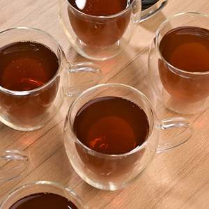 Classic Vintage Glass Tea <b>Cup</b> Set of 6 Double Wall Coffee Mugs Food Safe and <b>Reusable</b> with Sublimated Logo for Hotels Gifts - Product Image 4