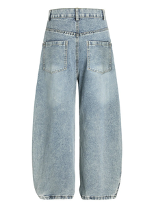 Jean décontracté pour homme à taille haute, coupe large, en denim délavé, rayé, en coton, pour le printemps - Product Image 2