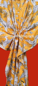 Impresionante Kimono Amarillo Mostaza con Estampado Floral, Ecológico, 100% Algodón, Largo Midi, Cuello Alto, Combinación Perfecta de Comodidad y Estilo - Product Image 5