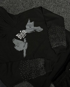 Ensemble sweat à capuche et pantalon de survêtement en strass graphiques de qualité supérieure, survêtement en strass thermocollés, coupe décontractée, ensemble unisexe en strass - Product Image 6