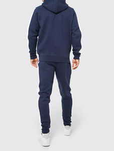 Men's <b>Navy</b> Blue Hooded Zip-Up <b>Sweatshirt</b> Regular Fit Solid Color Cotton Fleece Casual Autumn Wear - Product Image 4