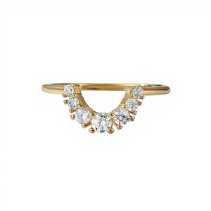 แหวนแต่งงานทองคำแท้ 18K ประดับเพชรทรงกลมเพาะเลี้ยง ดีไซน์โค้งรูปตัวยู ซ้อนกันได้ แหวนมงกุฎเพชร แหวนคู่สำหรับเจ้าสาว - Product Image 1