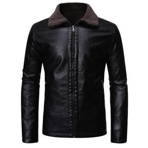 Men's Brown PU Leather <b>Jacket</b> With Faux Fur Collar Zipper Closure Windproof <b>Winter</b> Moto Style Slim Fit - Product Image 3