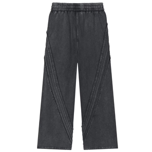 Pantalones de chándal anchos de algodón lavado de peso pesado - Joggers streetwear con detalles de cinta - Pantalones de algodón lavado oversize - Product Image 4