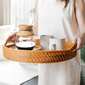 Round Wicker RATTAN <b>BASKET</b> / <b>TRAY</b> Export Quality Rattan Serving <b>Tray</b> Natural Handmade <b>Basket</b> <b>Tray</b> - Product Image 3