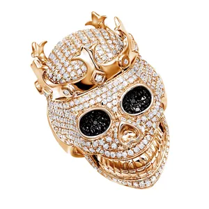 Bague de luxe pour homme EtherStar 3.50ct en or avec diamant de laboratoire, crâne 3D, couronne, yeux noirs, style hip-hop glacé, bague statement - Product Image 1