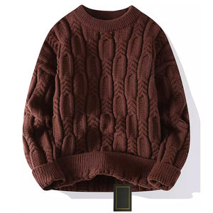 Pull en acrylique tricoté pour homme, couleur unie, col rond, manches longues, épais, coupe classique, ourlet et poignets côtelés - Product Image 2