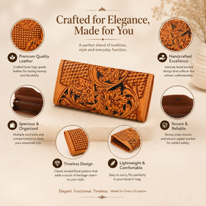 Hand Tooled Genuine Leather Women's <b>Wallet</b> Handmade Vintage Floral Woven <b>Long</b> Leather <b>Wallet</b> Western Bifold Cash <b>Wallet</b> Women - Product Image 5