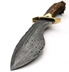 Custom OEM <b>hand</b> forged damascus steel heavy utility <b>tool</b> with Authentic Stag Antler Handle Brass Guard - Product Image 5
