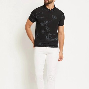 <b>Mens</b> <b>Black</b> Floral Print Short Sleeve <b>Polo</b> <b>Shirt</b> Casual Cotton Pique Knitted Breathable Regular Fit Customize wholesale OEM - Product Image 1