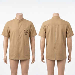Chaqueta de Barbero para Hombre, 180 GSM, Polialgodón, Gris, Manga Corta, Cierre Frontal, Uniforme, Bordado Personalizado, Impresión por Transferencia de Calor - Product Image 5