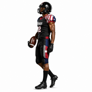 Conjunto de Uniforme de Fútbol Americano de los Vengadores, Jersey Sublimado Negro con Cuello en V y Patrón de Bandera para Hombre, con Protecciones, Estilo Ajustado - Product Image 2