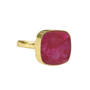 Laxmi Jewellers Geometric <b>Cocktail</b> <b>Ring</b> Natural Ruby Cushion Stone 18K <b>Gold</b> Plated Bezel Setting Women's Fine Jewelry - Product Image 1