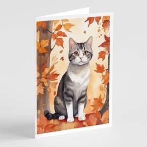 American Wirehair Cat con hojas de otoño Whimsical A7 Tamaño 5x7 Tarjetas de notas en blanco Paquete 8 con sobres para fines de felicitación - Product Image 1