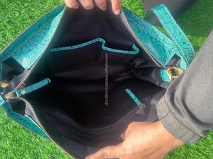 Bolso bandolera de cuero con herramientas manuales de lujo a la moda multifuncional, bolso de mano de cuero genuino para mujer, bolso de hombro Floral Turquesa - Product Image 6