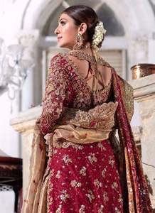 Bridal Lehenga Choli <b>Wedding</b> <b>Dress</b> Natural Heavy Embroidery Zardozi Crystal Beads Simple A-Line Silhouette <b>Detachable</b> <b>Train</b> - Product Image 4