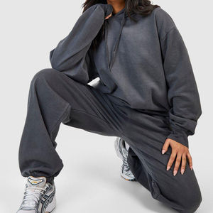 Ensemble de survêtement vintage deux pièces pour femme, coupe courte, en coton délavé à l'acide, avec fermeture éclair, motif uni, hauts courts pour l'hiver - Product Image 4