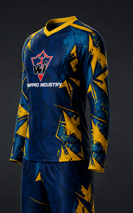 Conjunto de Uniforme de Portero de Fútbol Personalizado, Camiseta de Fútbol de Manga Larga Azul Marino y Amarillo, Pantalones Cortos - Product Image 3