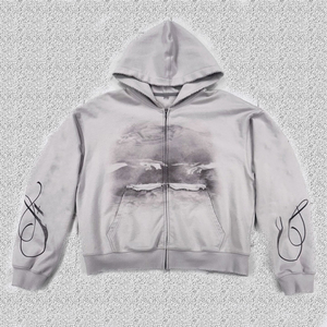 Custom 100% Cotton Oversized Vintage Acid Wash Hoodie Ripped Distressed DTG Printed Plus Size Men <b>Sweatshirt</b> - Product Image 1