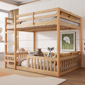 Lit superposé en bois massif naturel avec échelle et barrières de sécurité, arrivée prévue le 7.3 - Product Image 1