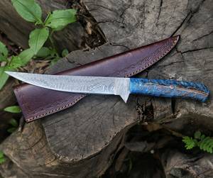12 Inches Hand-Forged Damascus Steel Fillet <b>Knife</b> | Custom Resin Handle Hunting <b>Knife</b> with Brass Pins & With Cover - Product Image 3