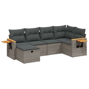 Ensemble de canapé de jardin modulaire en rotin PE gris 6 pièces, meubles d'extérieur modulaires confortables - Product Image 2