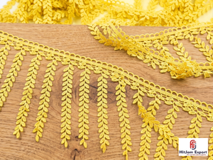 Borde Decorativo con Flecos Bordados en Amarillo, Diseño de Hojas, para Cortinas y Manualidades - Product Image 6