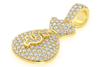Pendentif Sac d'Argent Géométrique Personnalisé en Or Massif 10K avec Diamant de Laboratoire, Luxe Hip Hop Rapper Bling, Breloques Unisexe, Dollar Glacé