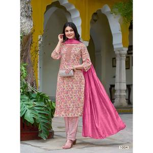 ATRACTIVO PANTALÓN TOP DE TRABAJO BORDADO Y ESTAMPADO EN SEDA CON DUPATTA ROSA - Product Image 1