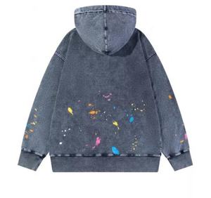 Sudadera con capucha de bolsillo Vintage personalizada para hombre, sudadera con bordado lavado de grafiti, chándal de gran tamaño de invierno - Product Image 4