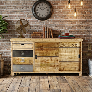 Vintage Industrial Antique Mango Wood Sideboard <b>Buffet</b> <b>Cabinet</b> Lacquer Finish 5ft+ Storage Dining Room Home Furniture - Product Image 1