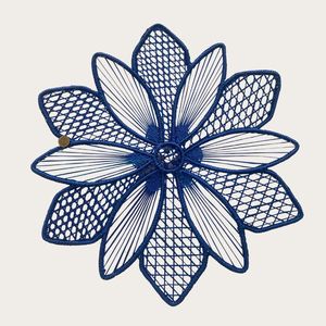 Designer Hand-Woven <b>Blue</b> Floral Placemat Royal <b>Blue</b> Petal Pattern Decorative Table Mat Heat Insulated Dining Room Accessory - Product Image 2