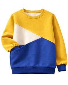 Sudadera personalizada amarilla y azul real para mujer, con bloques de color, cuello redondo, estilo casual, holgada, de invierno, top de moda personalizado. - Product Image 1