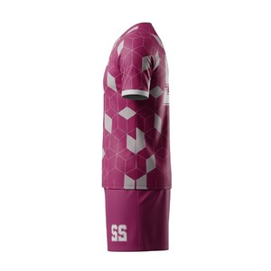Uniforme de Fútbol Antibacterial de Secado Rápido 100% Poliéster, Uniforme de Fútbol Sublimado de Manga Corta con Diseño Geométrico Rosa Personalizado para Unisex - Product Image 4