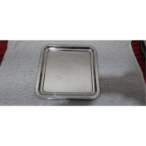 Bandeja de Servicio de Metal con Acabado Espejo Plateado de Lujo, Moderna Bandeja Decorativa Otomana para Bebidas y Aperitivos, Plato de Acero Resistente - Product Image 1