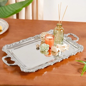 Trendy Metal Serving Tray Stylish Decorative Iron Tray for Coffee <b>Table</b> <b>Kitchen</b> Serving and Modern Home Decor Modern Metal Tray - Product Image 1