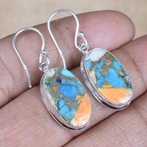 Boucles d'oreilles faites à la main en argent Sterling 925 de haute qualité Oyster Copper Turquoise Peace Pattern Gift pour les filles et les proches - Product Image 5