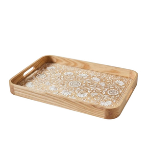 Bandeja de Servir Vintage de Madera de Acacia con Diseño Chevron, Hecha a Mano, Geométrica, Decorativa, Rectangular, con Asas, para Decoración Moderna del Hogar - Product Image 6