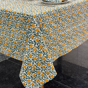 Printed Cotton Linen <b>Tablecloth</b> <b>Green</b> Yellow Plant Pattern Classic Style Washable Home Use Rectangle Cover - Product Image 5