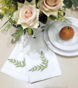 Servilletas de Tela Bordadas Personalizadas al por Mayor con Hojas Verdes, Servilletas de Algodón para Cena, Servilletas de Tela con Dobladillo para Eventos en el Hogar y Bodas - Product Image 3