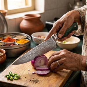 Cuchillo de Chef de Acero de Damasco con Mango de Madera y Hoja con Patrón, Forjado a Mano, Premium, Ergonómico, para Cocina, Marca Privada - Product Image 2