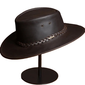 Sombreros de vaquero Retro de cuero genuino para hombre, gorra de Caballero de piel de vaca Real de mezclilla occidental para hombre, Color negro, marrón, hecho a medida de fábrica - Product Image 1